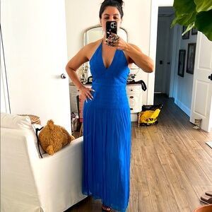 Elegant Blue Halter Maxi Dress